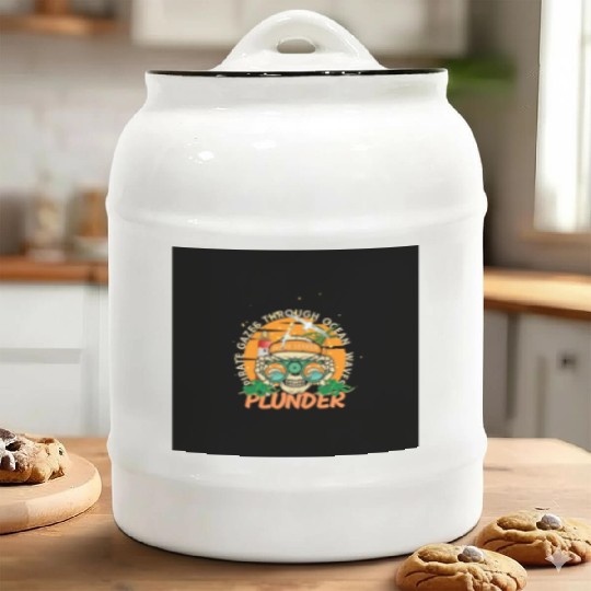 Pirate Skull with Binoculars – Ocean Waves Plunder Ceramic Cookie Jars