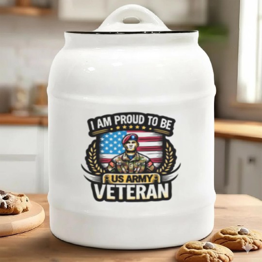 Proud US Army Vet Emblem Ceramic Cookie Jars