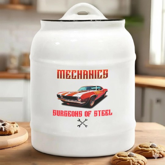 Muscle Car and Steel Mechanics Design Ceramic Cookie Jars