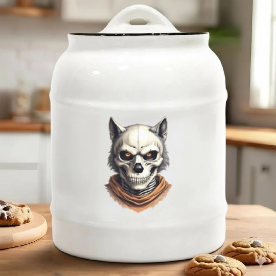 Mystic Werewolf Skull Illustration Ceramic Cookie Jars