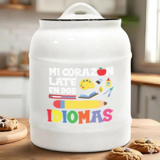 Mi Corazon Idiomas Spanish English Teacher Ceramic Cookie Jars