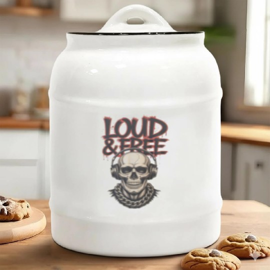 Urban Skull with Headphones and Graffiti Ceramic Cookie Jars