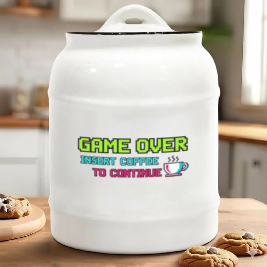 Pixelated Video Game Over Coffee Illustration Ceramic Cookie Jars