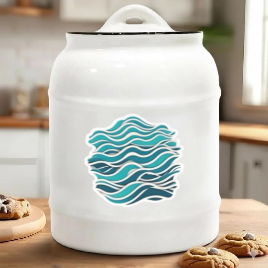 Abstract Ocean Wave Pattern Ceramic Cookie Jars