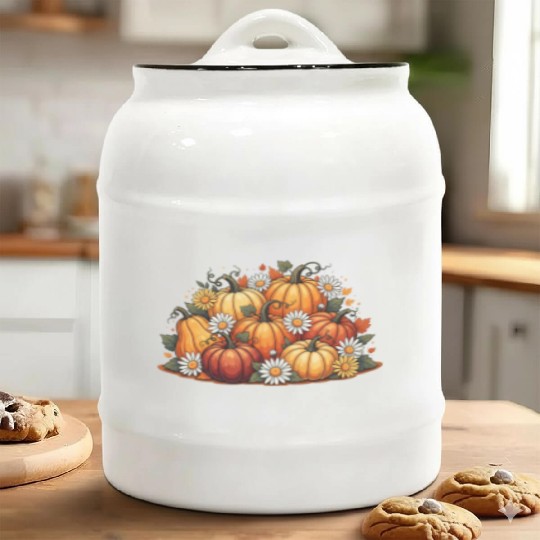 Autumn Pumpkin and Daisy Ensemble Ceramic Cookie Jars