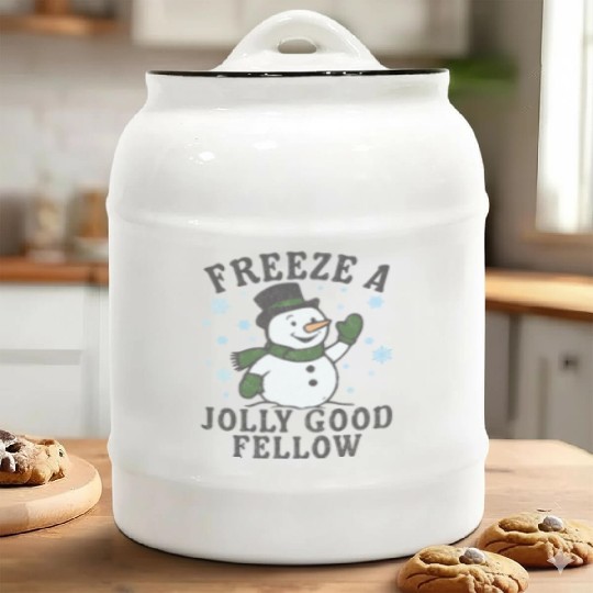 Frosty Snowman Jolly Greeting Design Ceramic Cookie Jars
