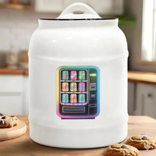 Y2K Cyber Vending Machine with Iridescent Drinks Ceramic Cookie Jars