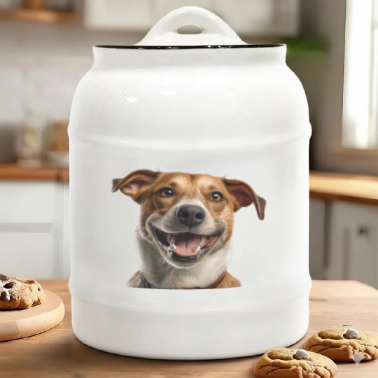 Joyful Jack Russell Dog Illustration Ceramic Cookie Jars