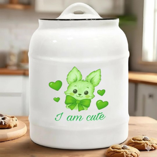 Cute Green Bunny with Bow – Kawaii Animal Design Ceramic Cookie Jars