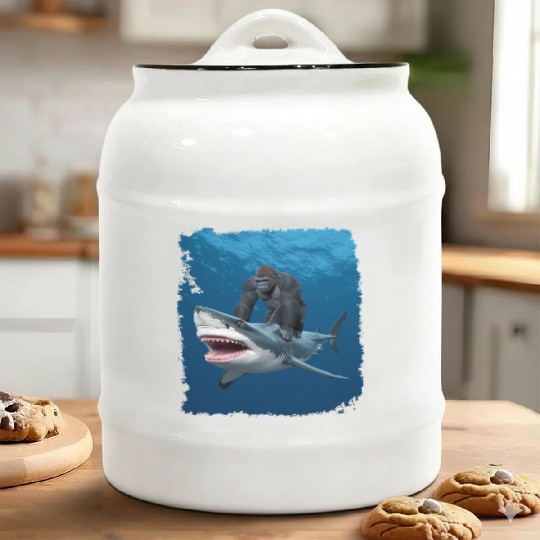 Funny Meme I Love Shark I Love Gorilla Weird Ceramic Cookie Jars
