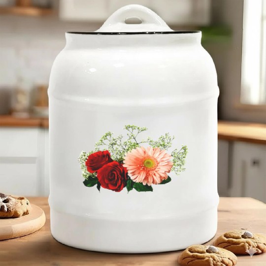 Gerbera Daisy And Two Roses Ceramic Cookie Jars