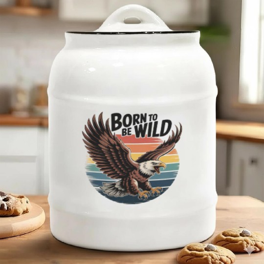 Born to Be Wild Eagle Illustration Ceramic Cookie Jars