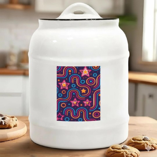 Neon Starburst Cosmic Pattern Ceramic Cookie Jars