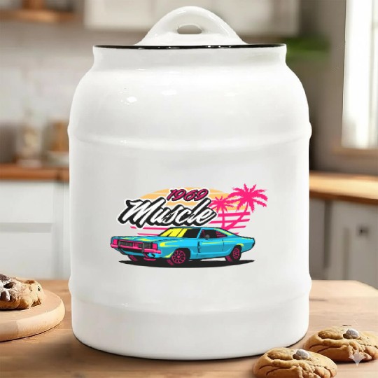 Retro 1969 Muscle Car Sunset Design Ceramic Cookie Jars