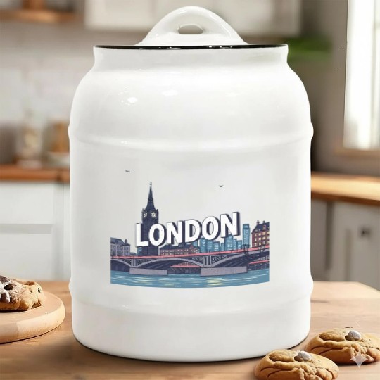 London Night Skyline Illustration Ceramic Cookie Jars