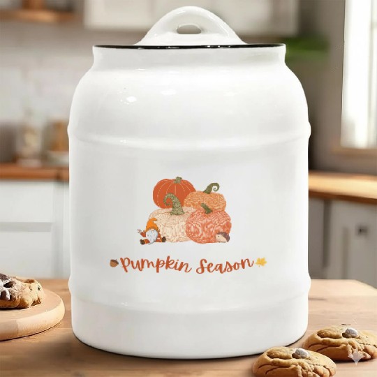 Autumn Pumpkin Harvest Illustration Ceramic Cookie Jars