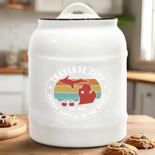 Traverse City Michigan Retro Cherry Capital Ceramic Cookie Jars