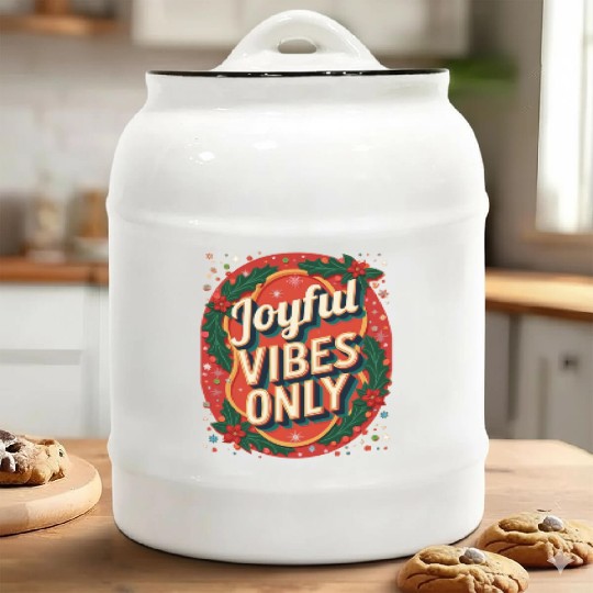 Festive Holiday Joyful Vibes Design Ceramic Cookie Jars