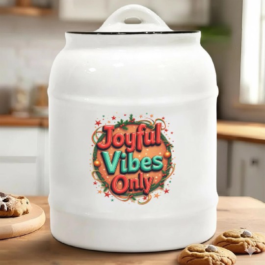 Festive Holiday Joyful Vibes Design Ceramic Cookie Jars
