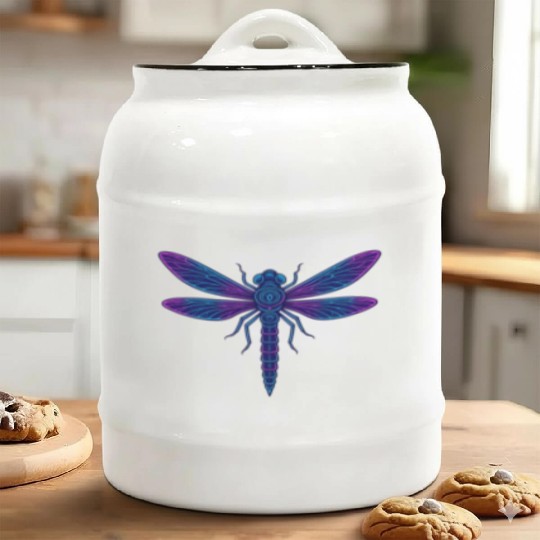 Neon Mythical Dragonfly Illustration Ceramic Cookie Jars
