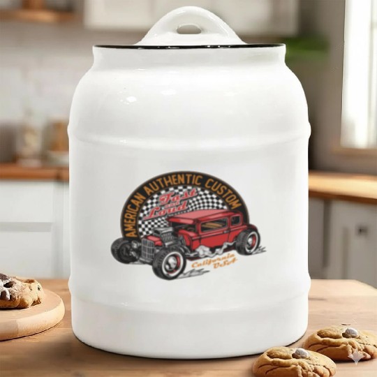 Vintage Hot Rod Car Illustration Ceramic Cookie Jars