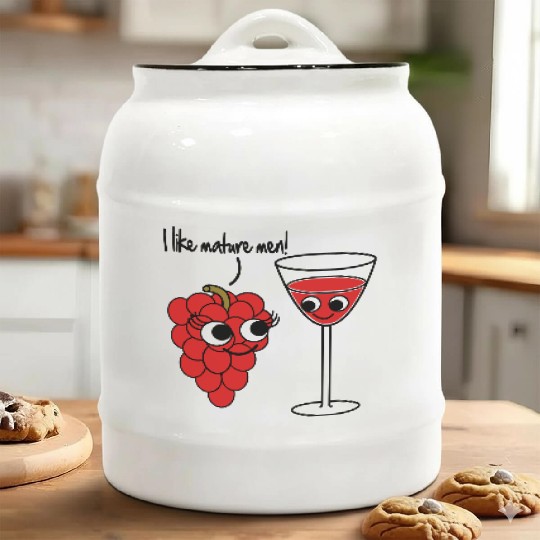 "I like mature men" Grape / Wine Vector Design Ceramic Cookie Jars
