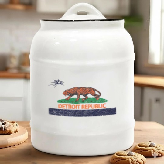 Detroit Republic Tiger Flag Distressed Ceramic Cookie Jars