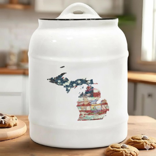 State And Country Michigan Patriot Flag State Tees Ceramic Cookie Jars