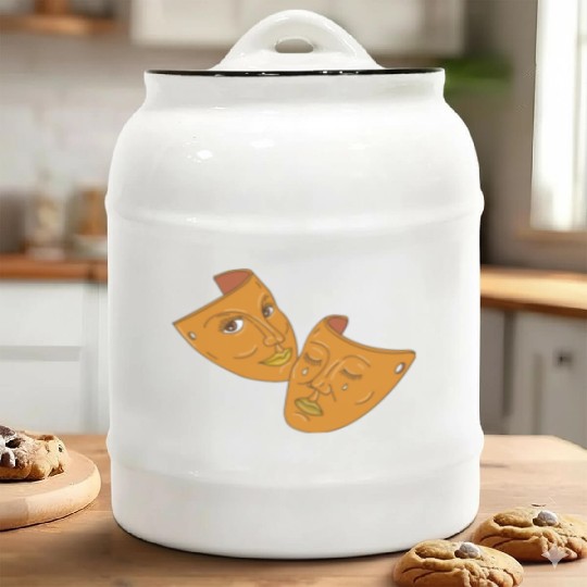 Theater Mask Comedy and Tragedy Mono Line Ceramic Cookie Jars