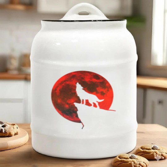 Howling wolf full blood moon space galaxy gift dog Ceramic Cookie Jars