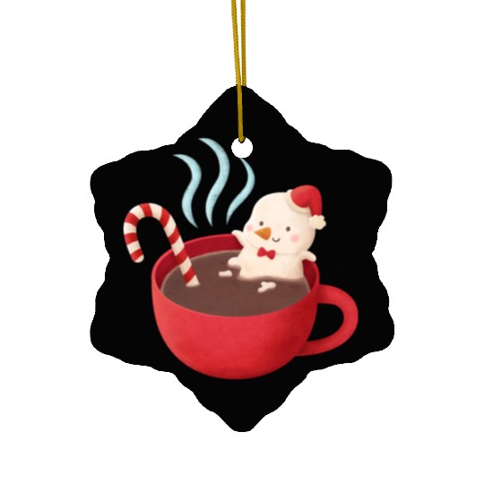 Cute Snowman in Hot Cocoa Ceramic Ornaments