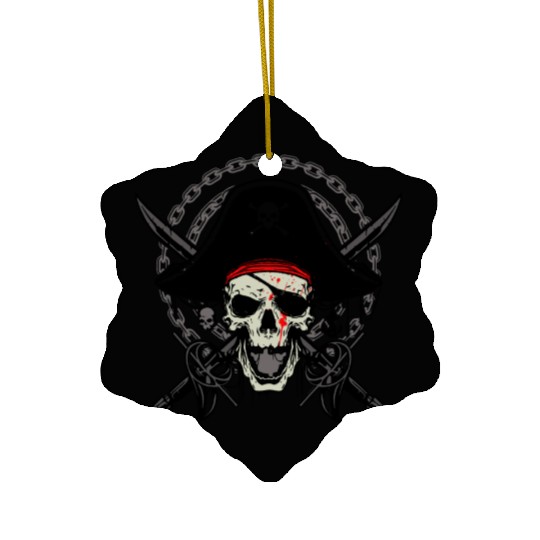 Ahoy Buccaneers Avast Ye motif of Pirate Skull Ceramic Ornaments
