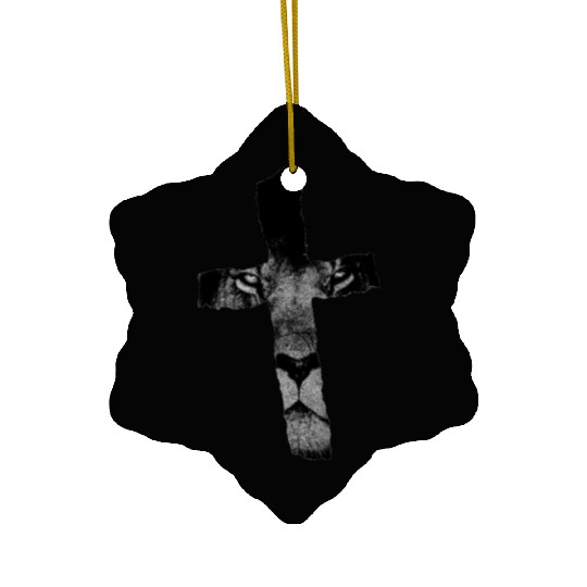 Cross with Lion Christian Religious Print Ceramic Ornaments