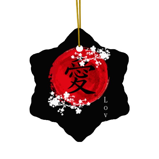 Japanese Kanji Love - Sakura Cherry Blossom Ceramic Ornaments