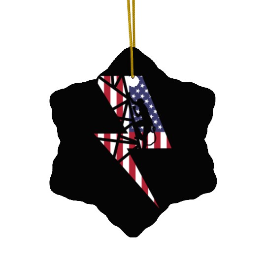 Lineman Usa American Flag Cable Pole Light Gift Ceramic Ornaments