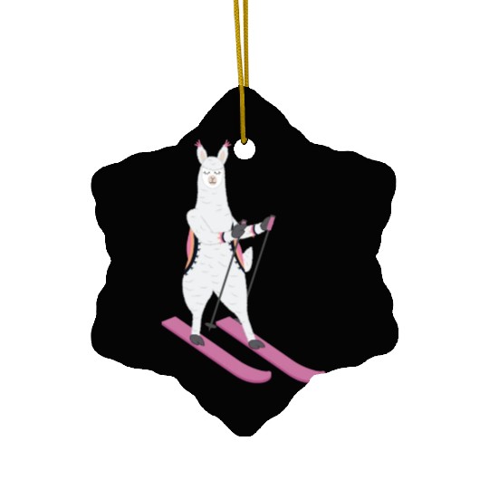 Cute Alpaca Llama Skiing Ski Snowboard Sport Gift Ceramic Ornaments