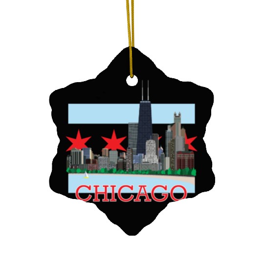 Chicago Skyline and Flag Ceramic Ornaments