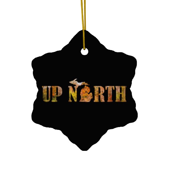 Up North Michigan Fall Leaves Silhouette Design Ceramic Ornaments