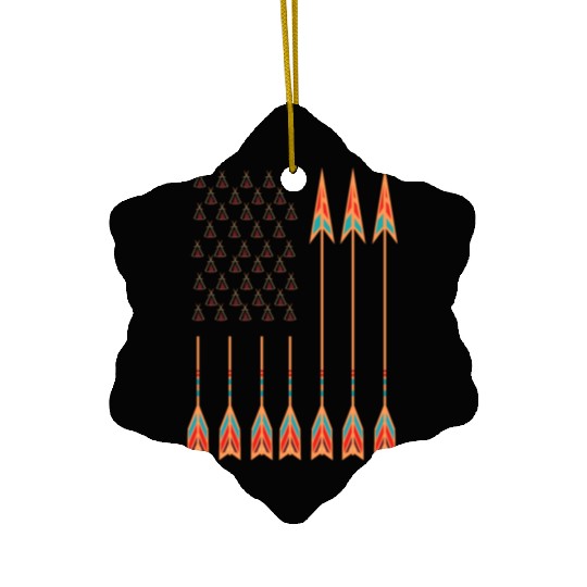Native American Day with tents & arrows as US flag Ceramic Ornaments