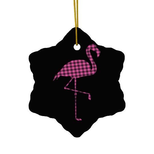 Pink Buffalo Plaid Flamingo Christmas Family Ceramic Ornaments