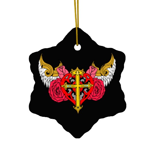 heart cross angel Ceramic Ornaments