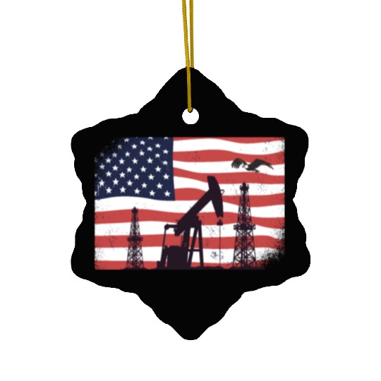 Oil Rig Worker Pump USA American Gas Oilfield Ceramic Ornaments