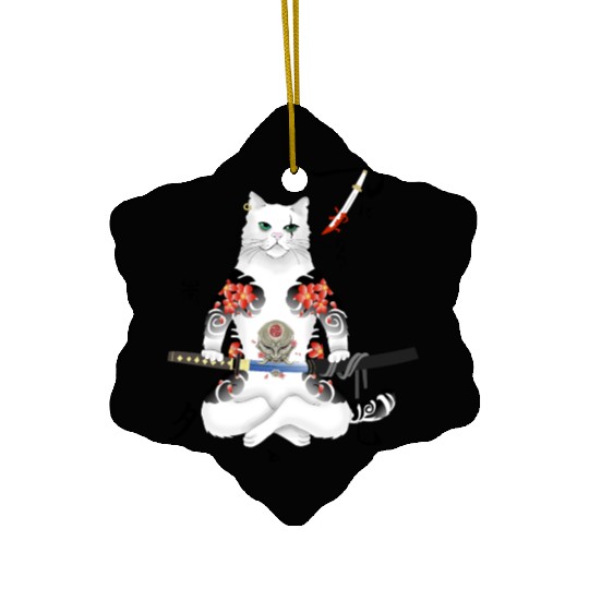 Japanese Samurai Cat Katana Ninja Yakuza Tattoo Ceramic Ornaments