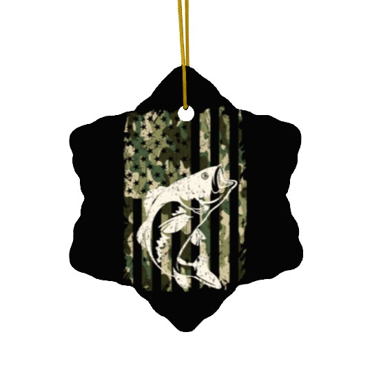 Camouflage American Flag Bass Fishing Ceramic Ornaments