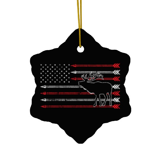 American Flag Elk Hunting Ceramic Ornaments - Crossbow Hunting