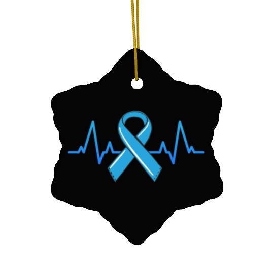 Prostate Cancer Fighter Heartbeat Ceramic Ornaments Blue Ribbon
