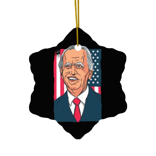 Joe Biden Cartoon Laughs with US Flag Ceramic Ornaments