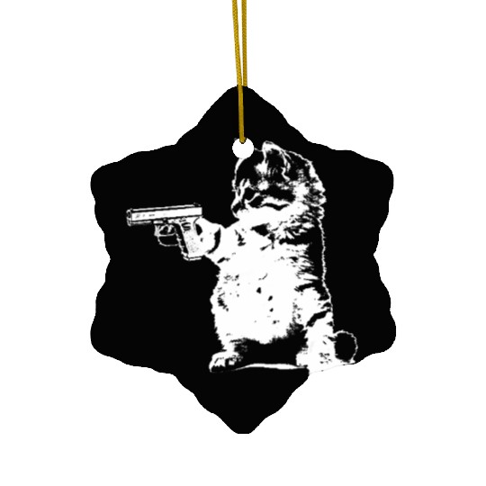 Gun Kitty Funny Cat Ceramic Ornaments