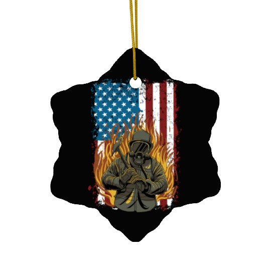 Firefighter Fire Department Thin Red Line Fireman Ceramic Ornaments