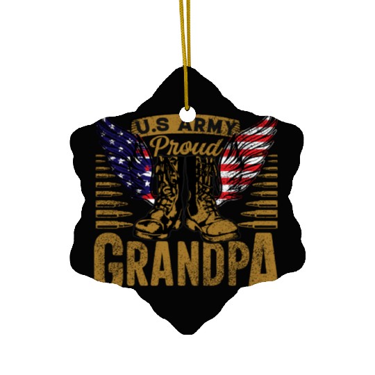 U.S Army Proud Grandpa With American Flag Veteran Ceramic Ornaments